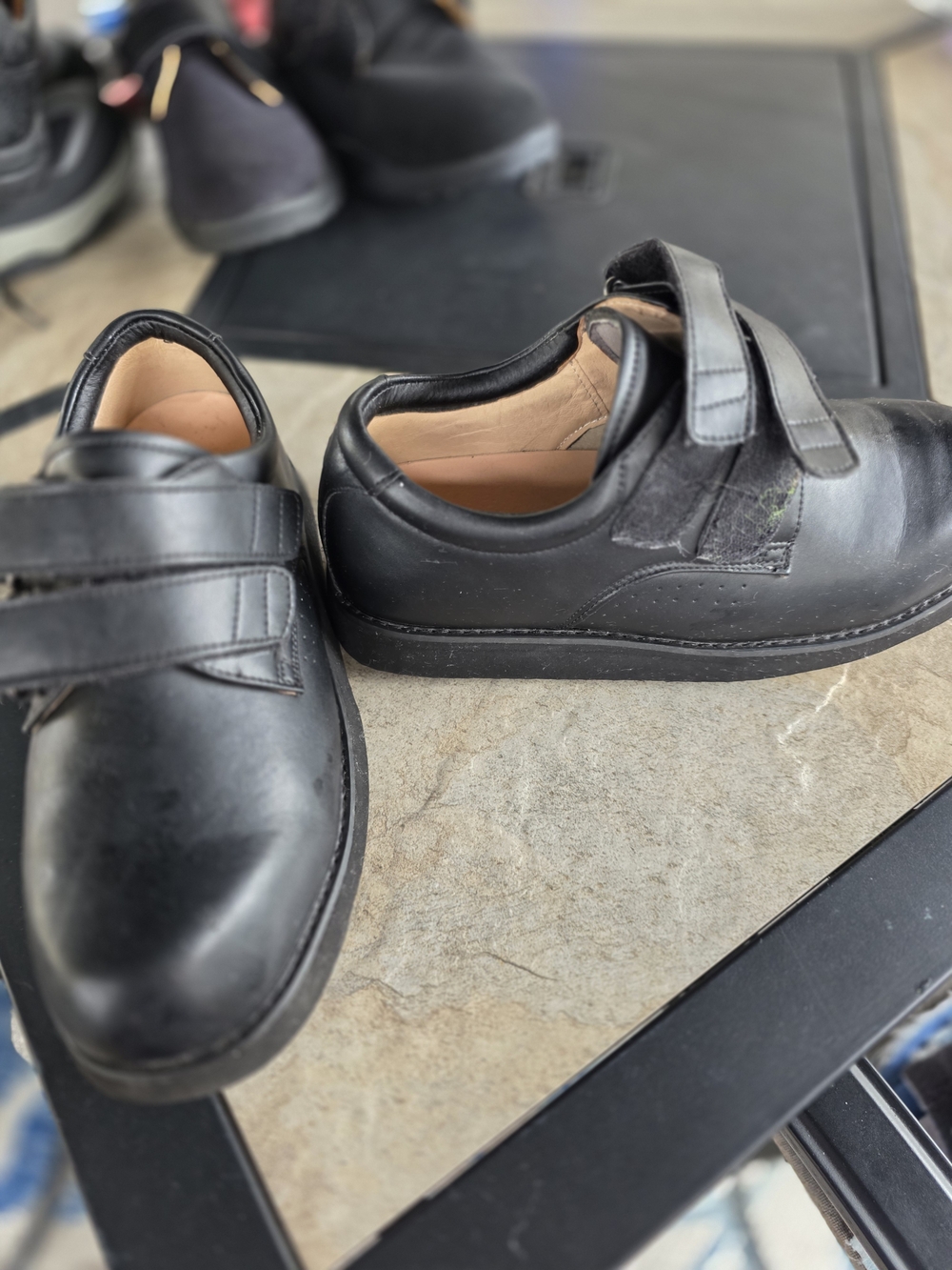 Black Leather Velcro Strap Casual Shoes